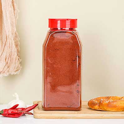 BPA free plastic chili pepper jar with flap cap pour and sifter shaker for storing and dispensing seasonings herbs rubs