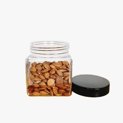 Bulk sale clear square 500ml plastic food jars with screw lids