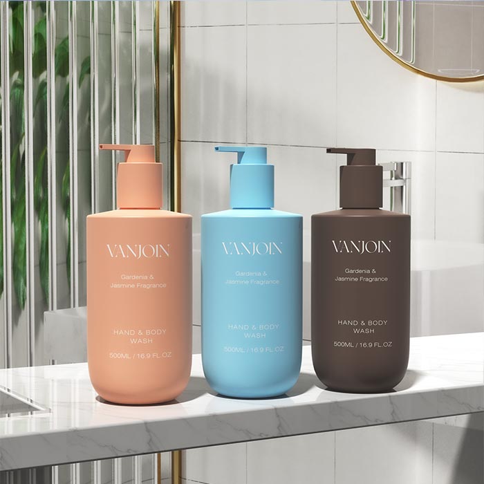 Shampoo and Conditioner Dispenser, Refillable Plastic Shampoo Pump Bottles with Waterproof Labels, Empty Body Wash Dispenser Set for Bathroom, Shower Soap Bottles