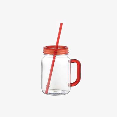 Bulk sale food grade 16oz plastic mason jars with handles and straws