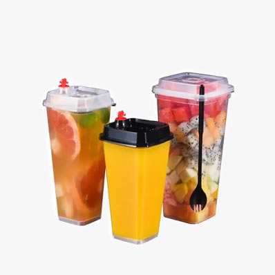 16oz clear PP square disposable plastic milkshake cups with lids for bubble tea