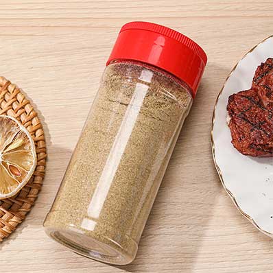 Empty 110ml pet plastic shaker jars with red shaker lid for storing spice herbs and seasoning powder