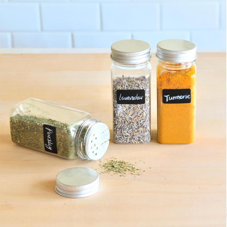 Factory price clear square 4oz plastic spice jar with aluminum lid wholesale