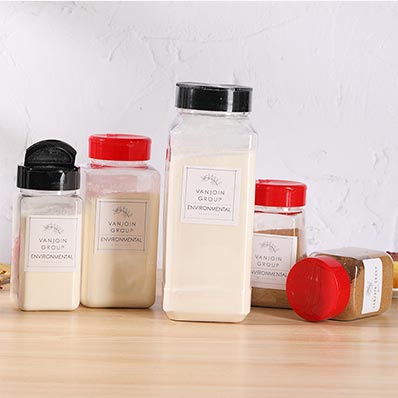 Wholesale clear square 8oz plastic spice jars with shaker lids