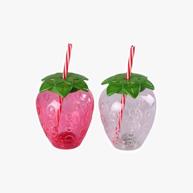 Custom clear 500ml plastic strawberry cup with straw for fruit juice/bubble tea