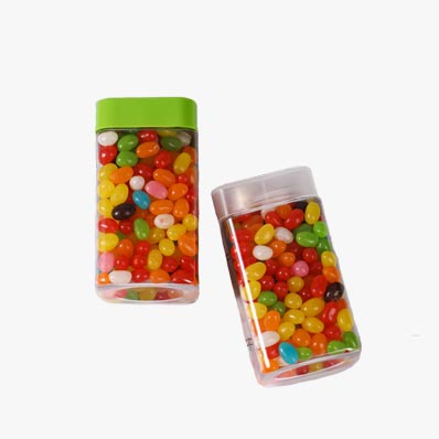 Food grade clear square 7oz plastic sweet jars with lids wholesale