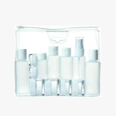 Refillable cosmetic sets clear mini plastic travel size bottles with caps for liquids/creams