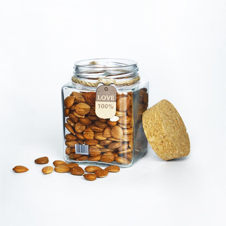 Free sample clear 8oz square glass jar with cork lid for kitchen