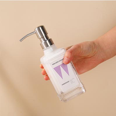 Luxury clear 300ml square glass lotion bottle with stainless steel pump