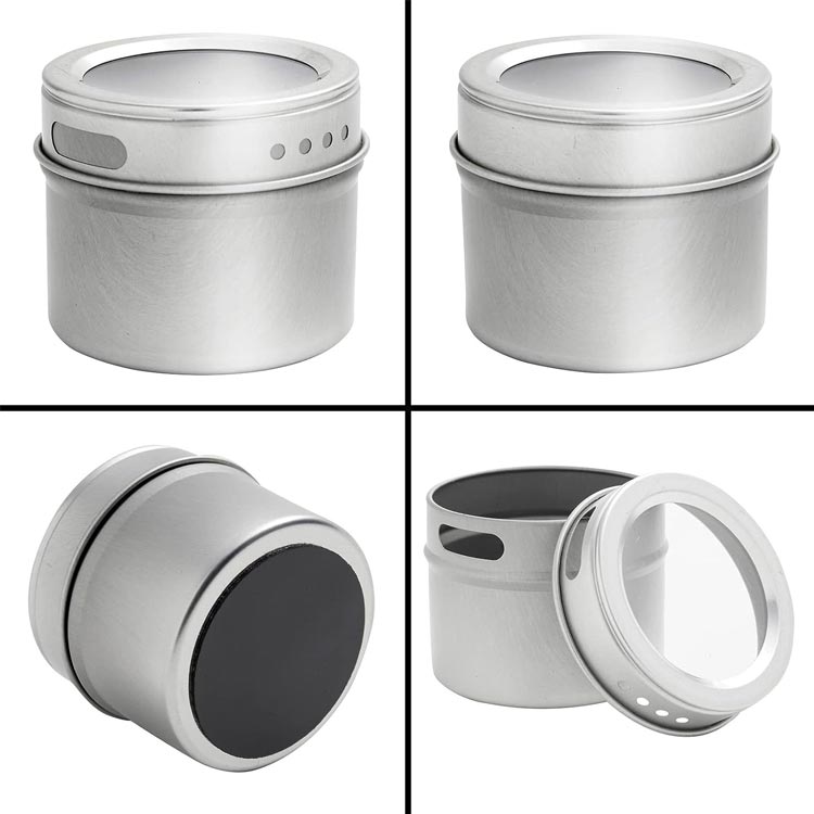 Rust free 90g stainless steel magnetic spice jar with shaker lids and labels